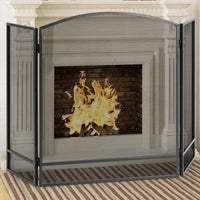 Tangkula Pare-feu pliant à 3 panneaux, Pare-étincelles en fer forgé, Housse de protection en maille métallique pour cheminée, 48,5 po x 29 po