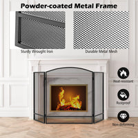 Tangkula Pare-feu pliant à 3 panneaux, Pare-étincelles en fer forgé, Housse de protection en maille métallique pour cheminée, 48,5 po x 29 po