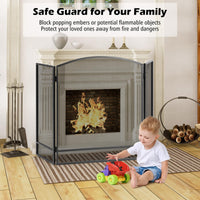 Tangkula Pare-feu pliant à 3 panneaux, Pare-étincelles en fer forgé, Housse de protection en maille métallique pour cheminée, 48,5 po x 29 po