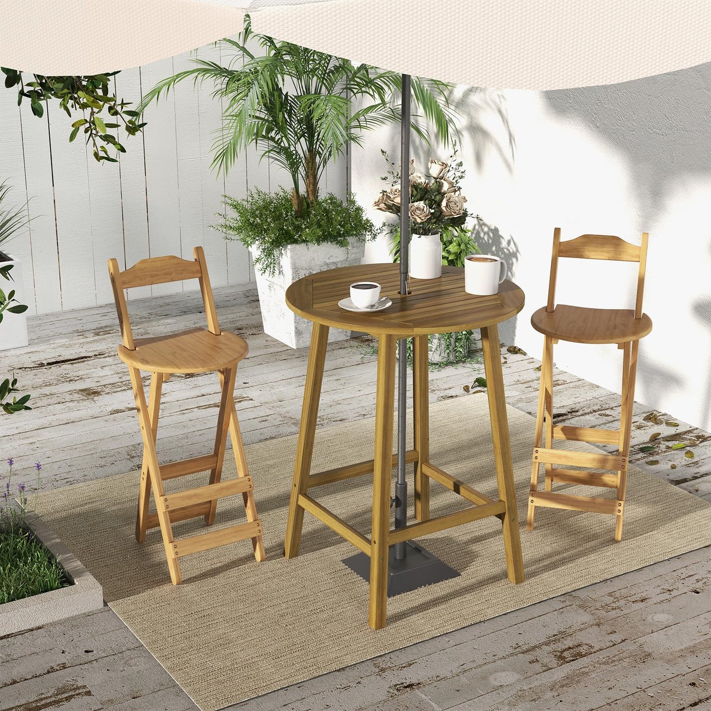 Tangkula 31.5” Acacia Wood Patio Bar Table