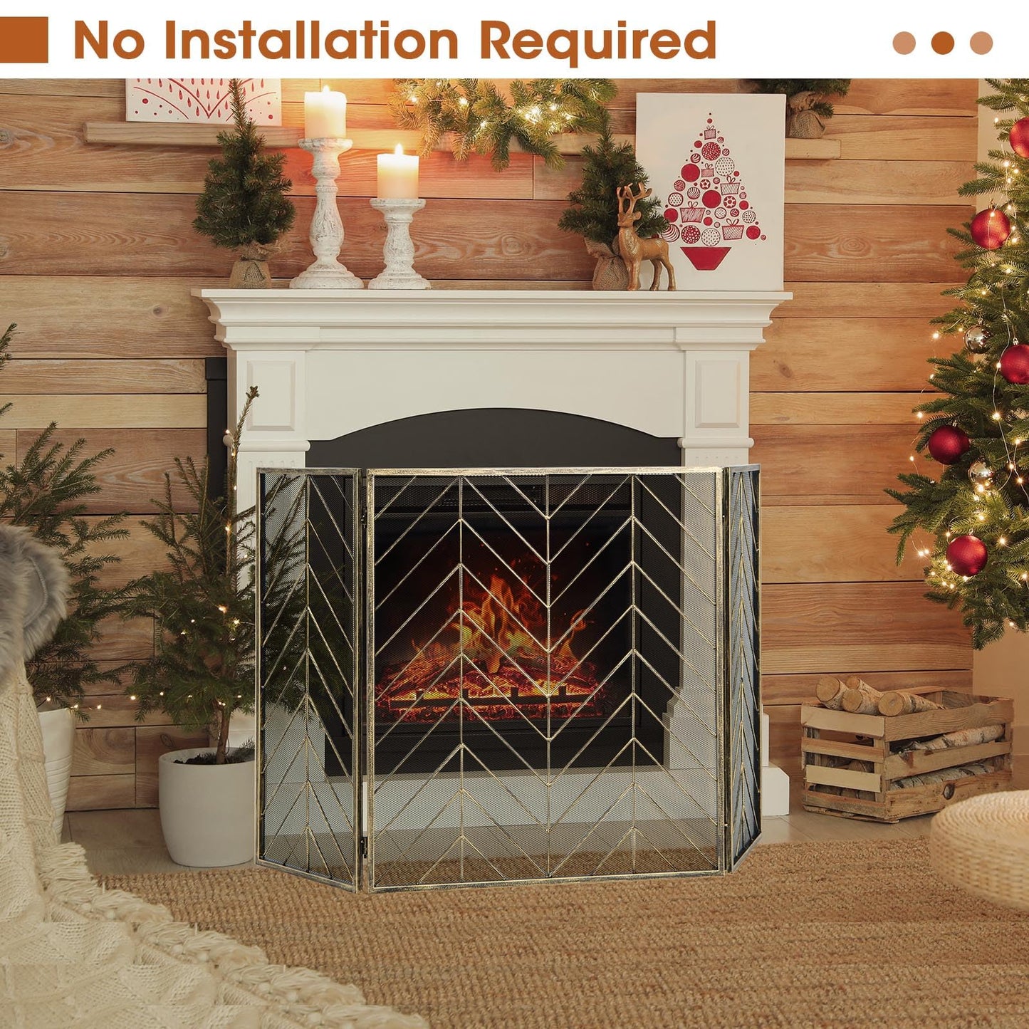 Tangkula 31 x 52.5In 3-Panel Fireplace Screen