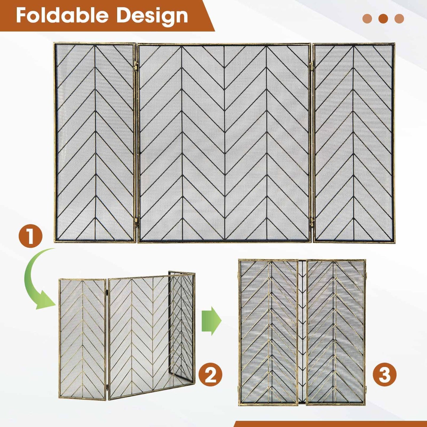 Tangkula 31 x 52.5In 3-Panel Fireplace Screen