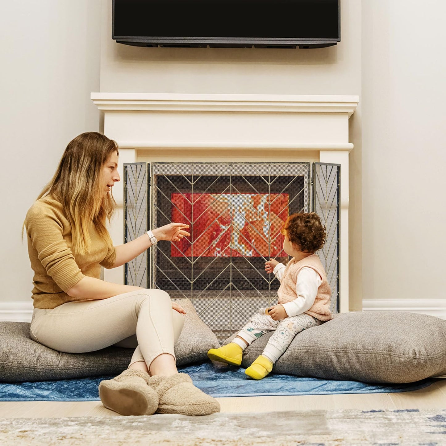 Tangkula 31 x 52.5In 3-Panel Fireplace Screen