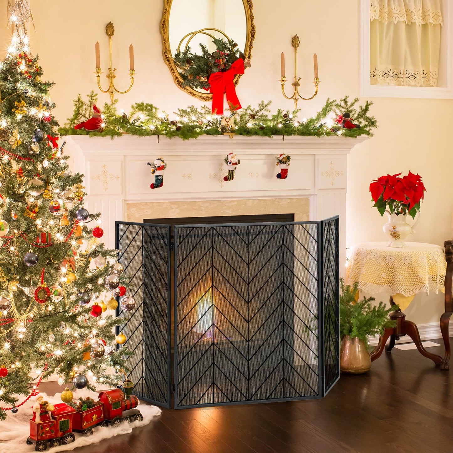 Tangkula 31 x 52.5In 3-Panel Fireplace Screen