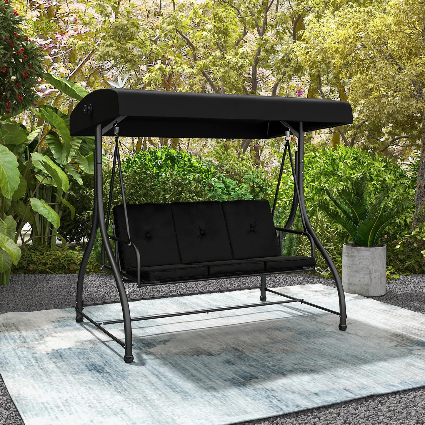 Tangkula 3 Seats Converting Patio Swing, Outdoor Porch Garden Canopy Swing with Comfortable Cushion Seats