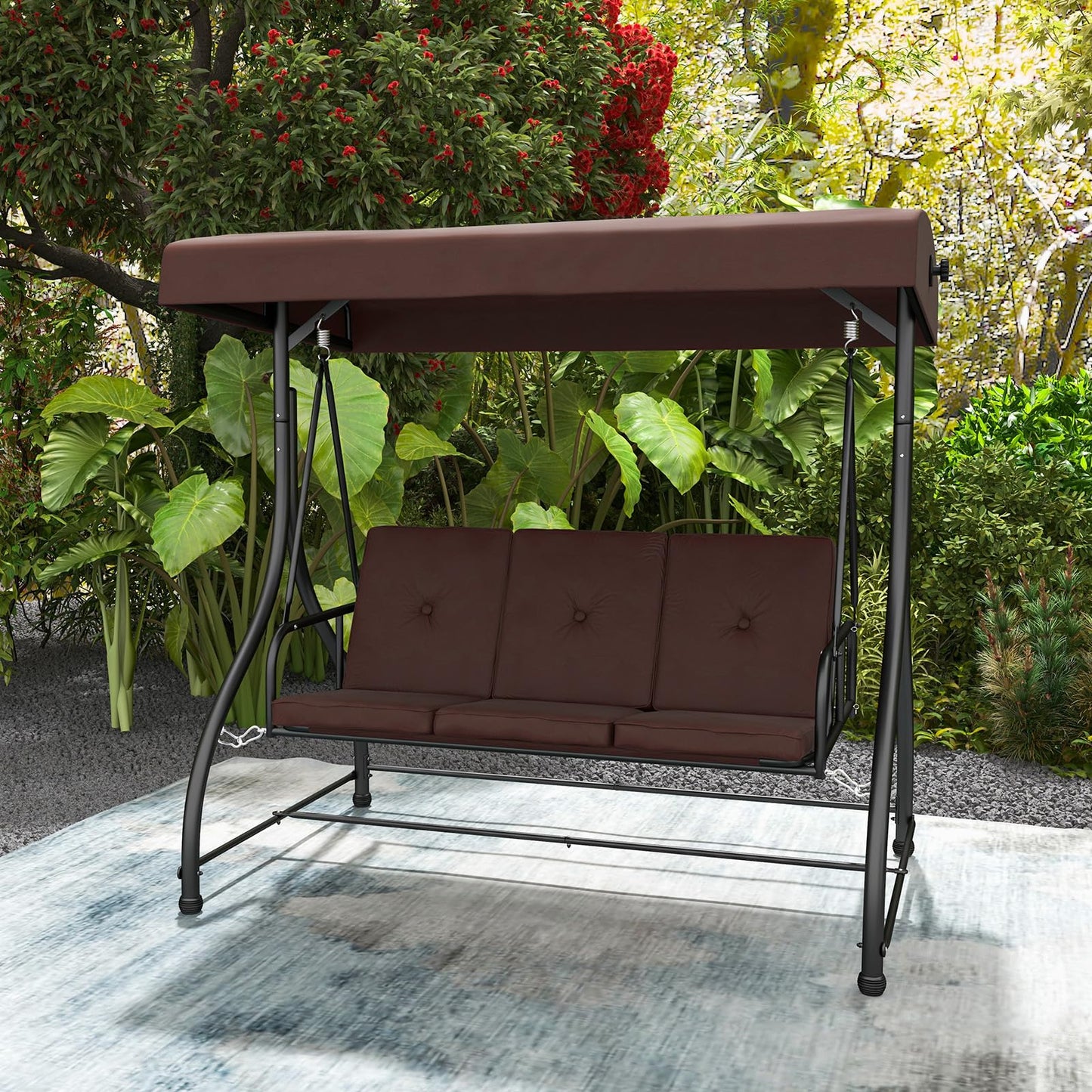 Tangkula 3 Seats Converting Patio Swing, Outdoor Porch Garden Canopy Swing with Comfortable Cushion Seats