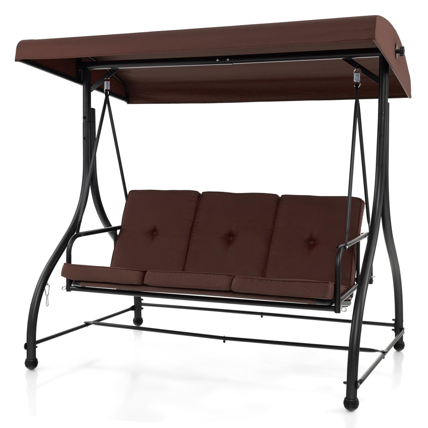 Tangkula 3 Seats Converting Patio Swing, Outdoor Porch Garden Canopy Swing with Comfortable Cushion Seats