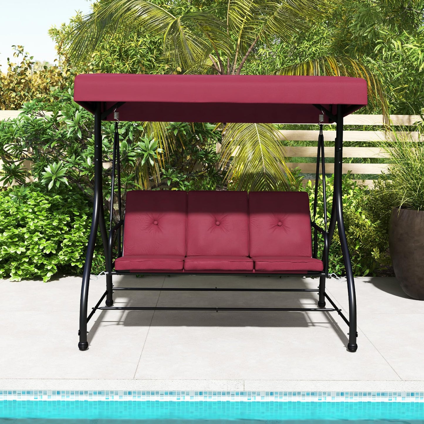 Tangkula 3 Seats Converting Patio Swing, Outdoor Porch Garden Canopy Swing with Comfortable Cushion Seats