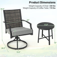 Tangkula 3 Piece Patio Swivel Chair Set, Wicker Swivel Chairs