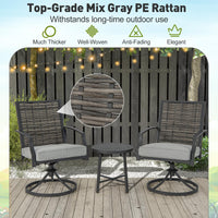 Tangkula 3 Piece Patio Swivel Chair Set, Wicker Swivel Chairs