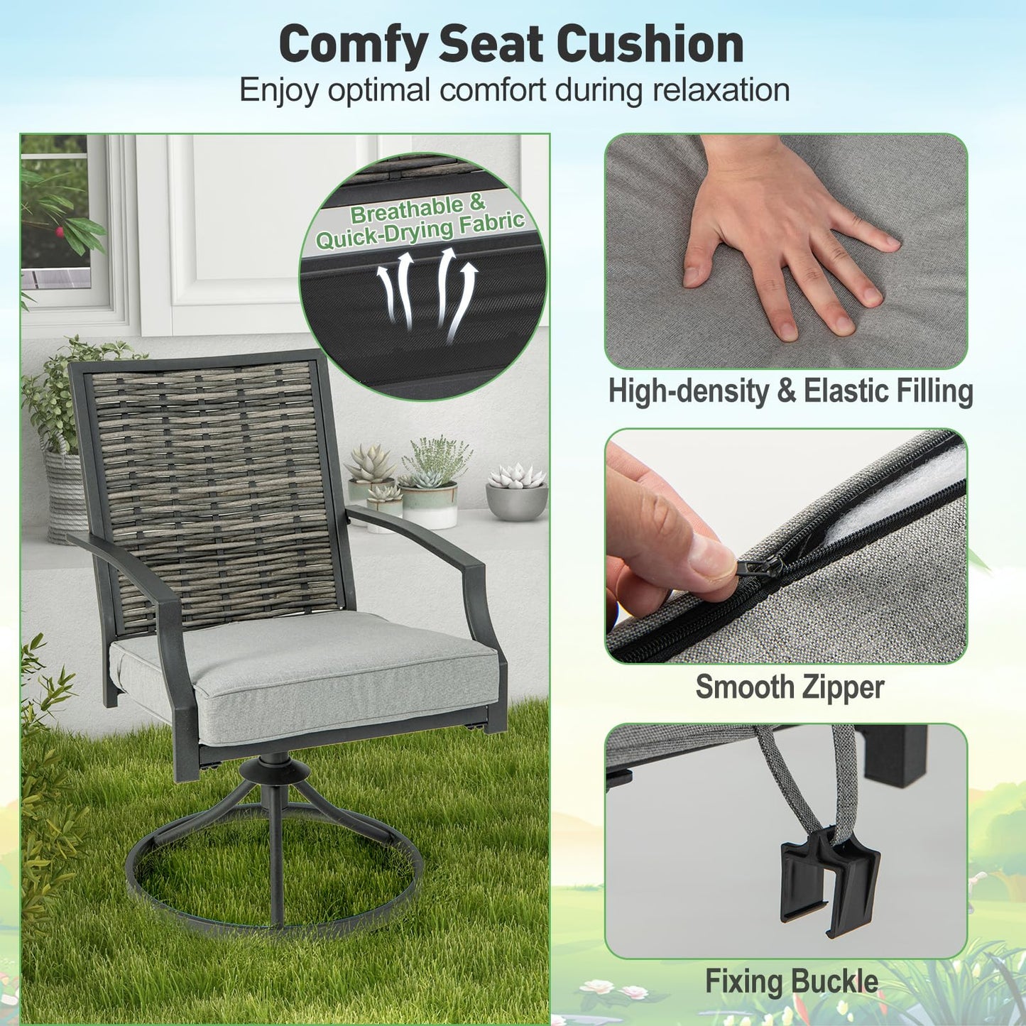 Tangkula 3 Piece Patio Swivel Chair Set, Wicker Swivel Chairs