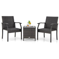 Tangkula 3 Pieces Patio Wicker Chair Set, Waterproof All Weahter Heavy Duty Outdoor Conversation Set