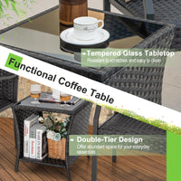 Tangkula 3 Pieces Patio Wicker Chair Set, Waterproof All Weahter Heavy Duty Outdoor Conversation Set