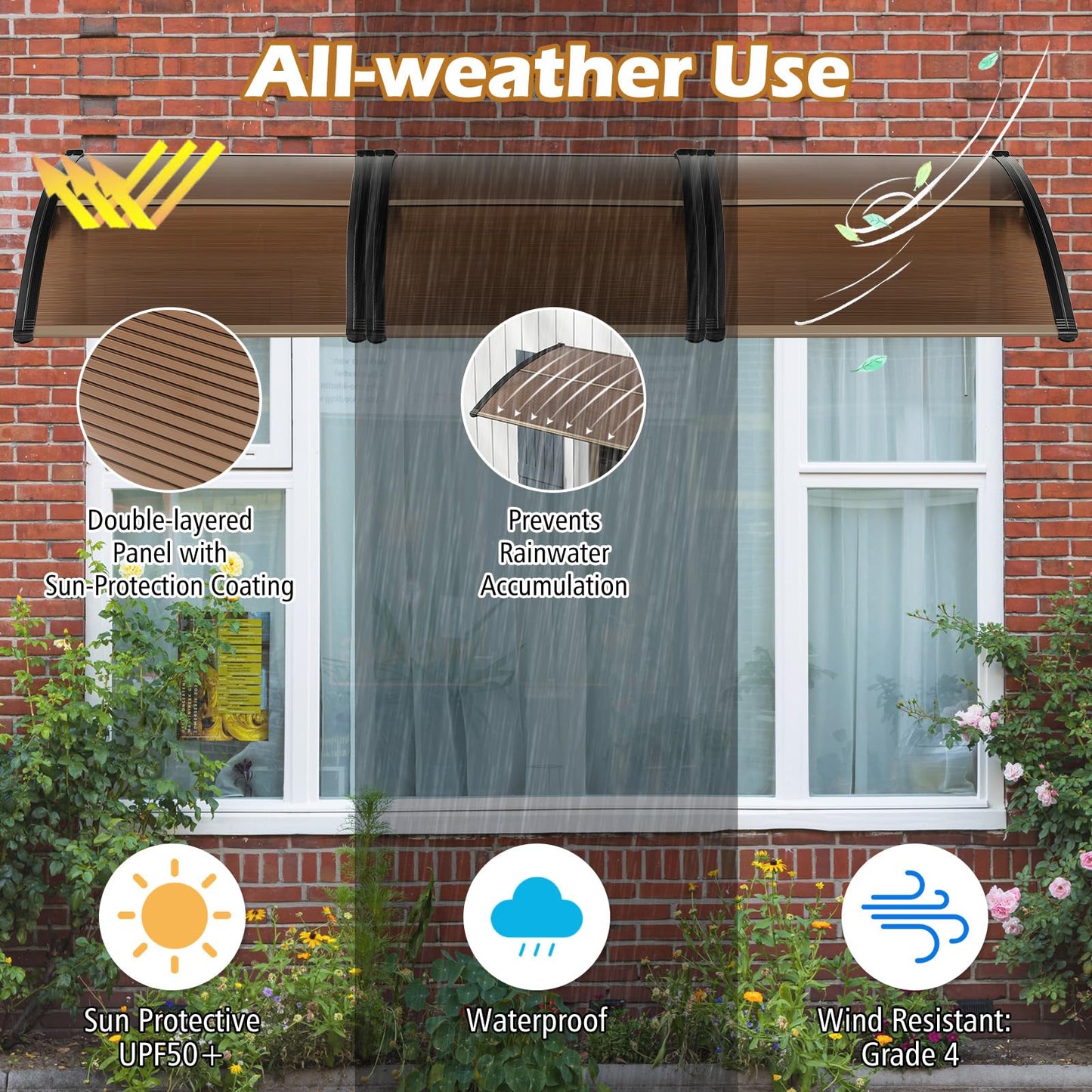 Tangkula Window Awning, Modern Polycarbonate Overhead Door Awning for Rain Snow Sunlight Protection