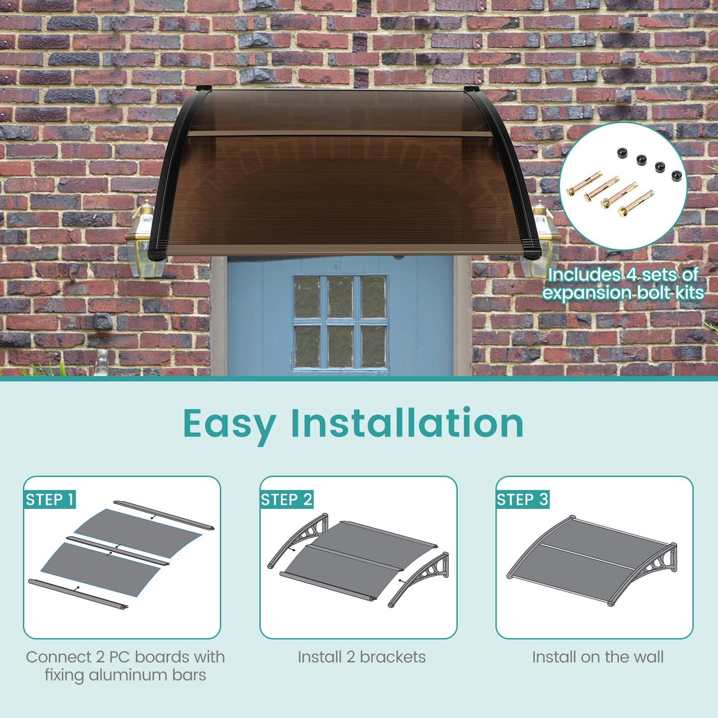 Tangkula Window Awning, Modern Polycarbonate Overhead Door Awning for Rain Snow Sunlight Protection