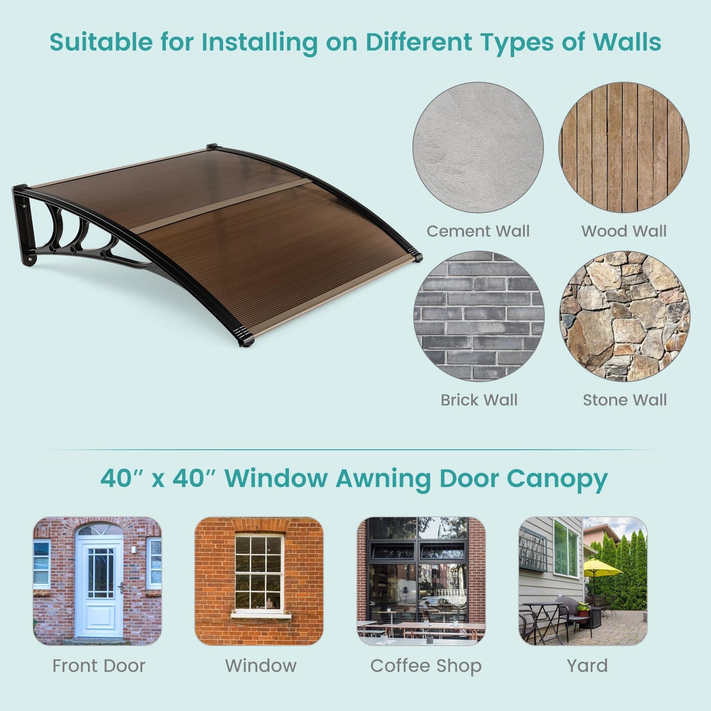 Tangkula Window Awning, Modern Polycarbonate Overhead Door Awning for Rain Snow Sunlight Protection