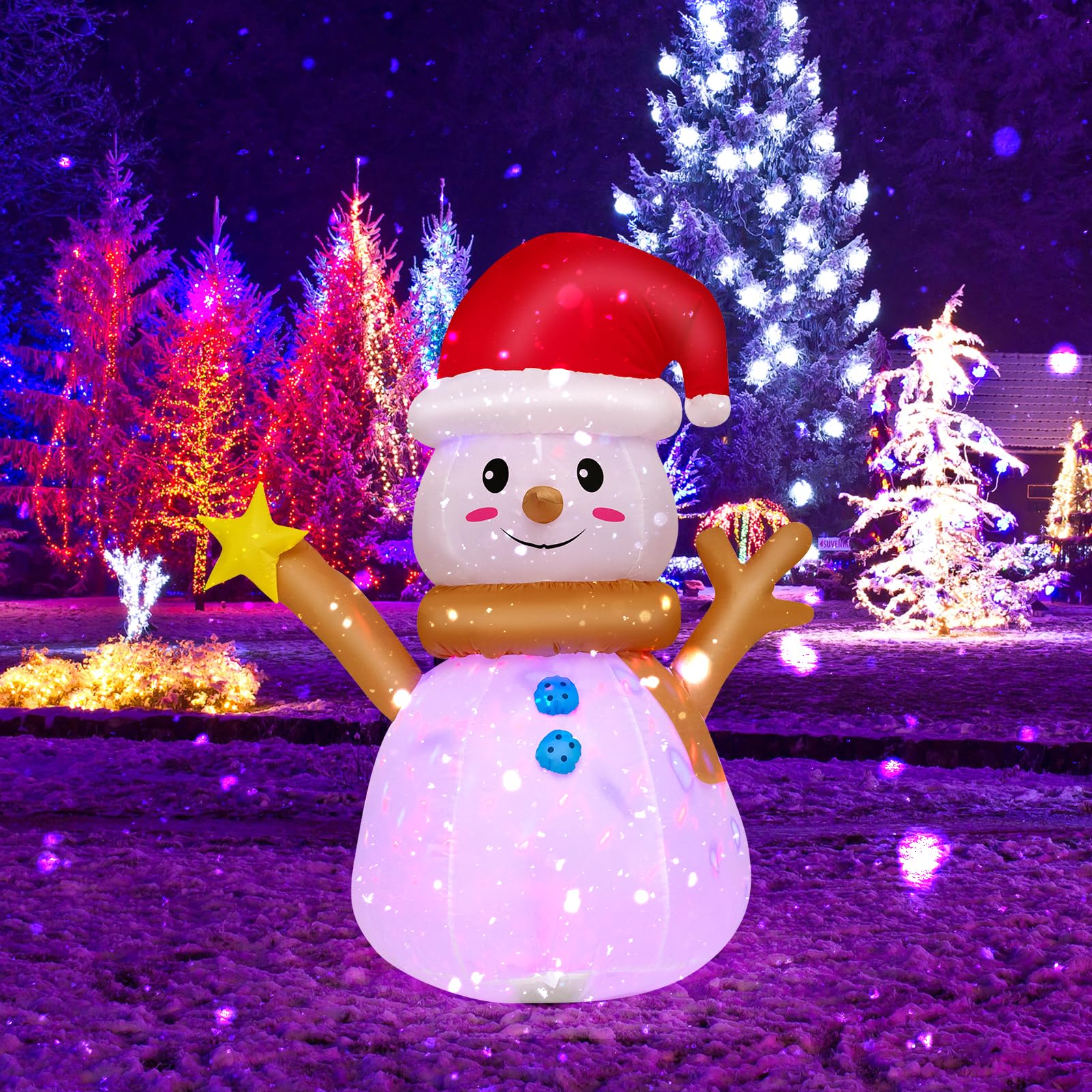 Tangkula 4 FT Lighted Christmas Inflatable Snowman with 360° Rotating Colorful LED Light