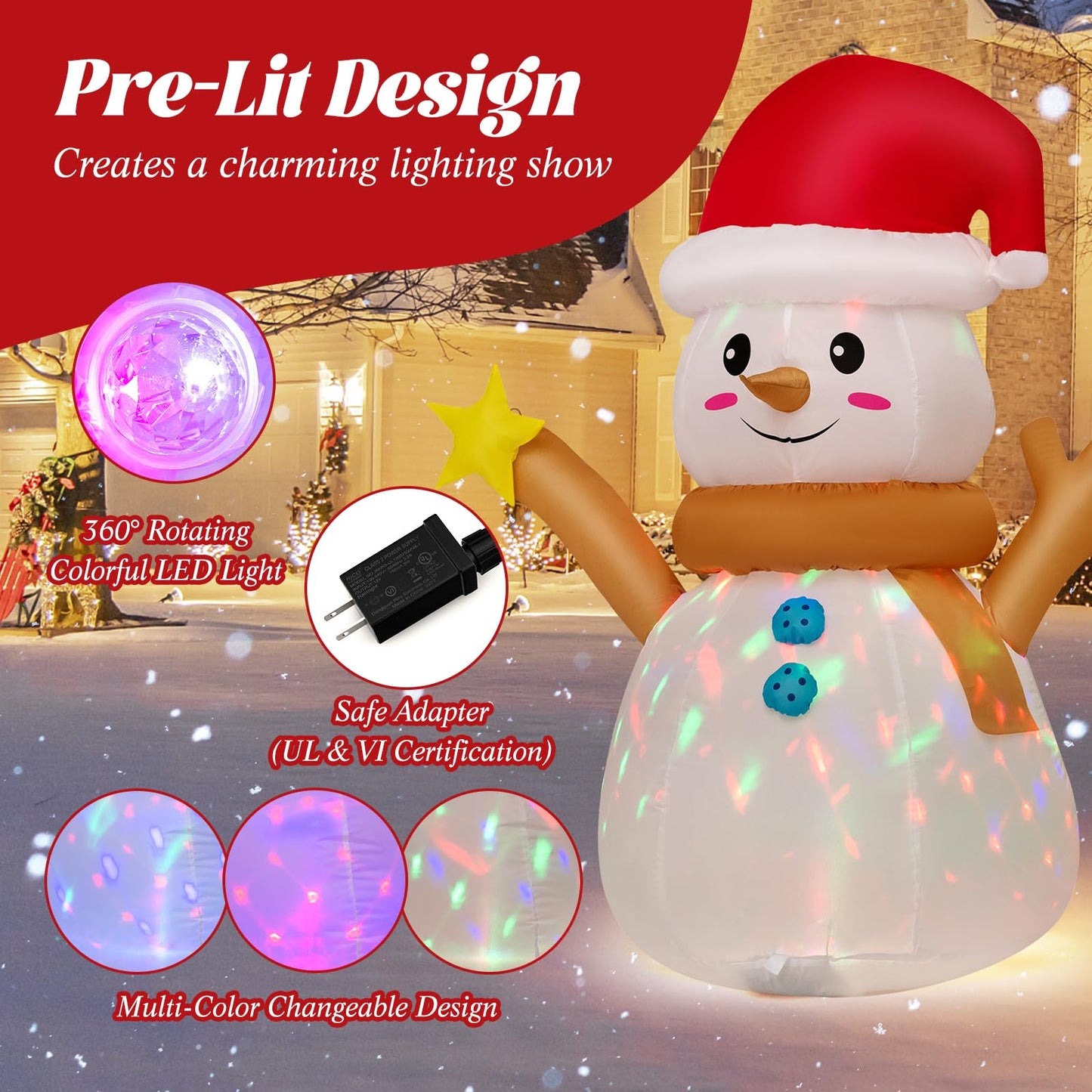 Tangkula 4 FT Lighted Christmas Inflatable Snowman with 360° Rotating Colorful LED Light