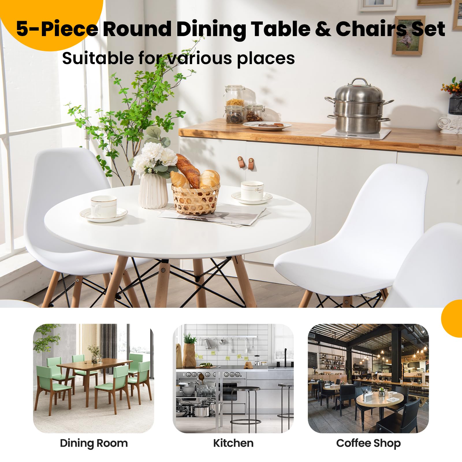 5-Piece Dining Table Set for 4 - Tangkula