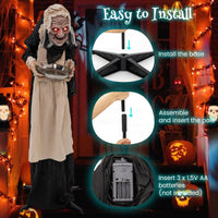Tangkula 5.2FT Halloween Animated Standing Greeter Old Lady with Candy Dish