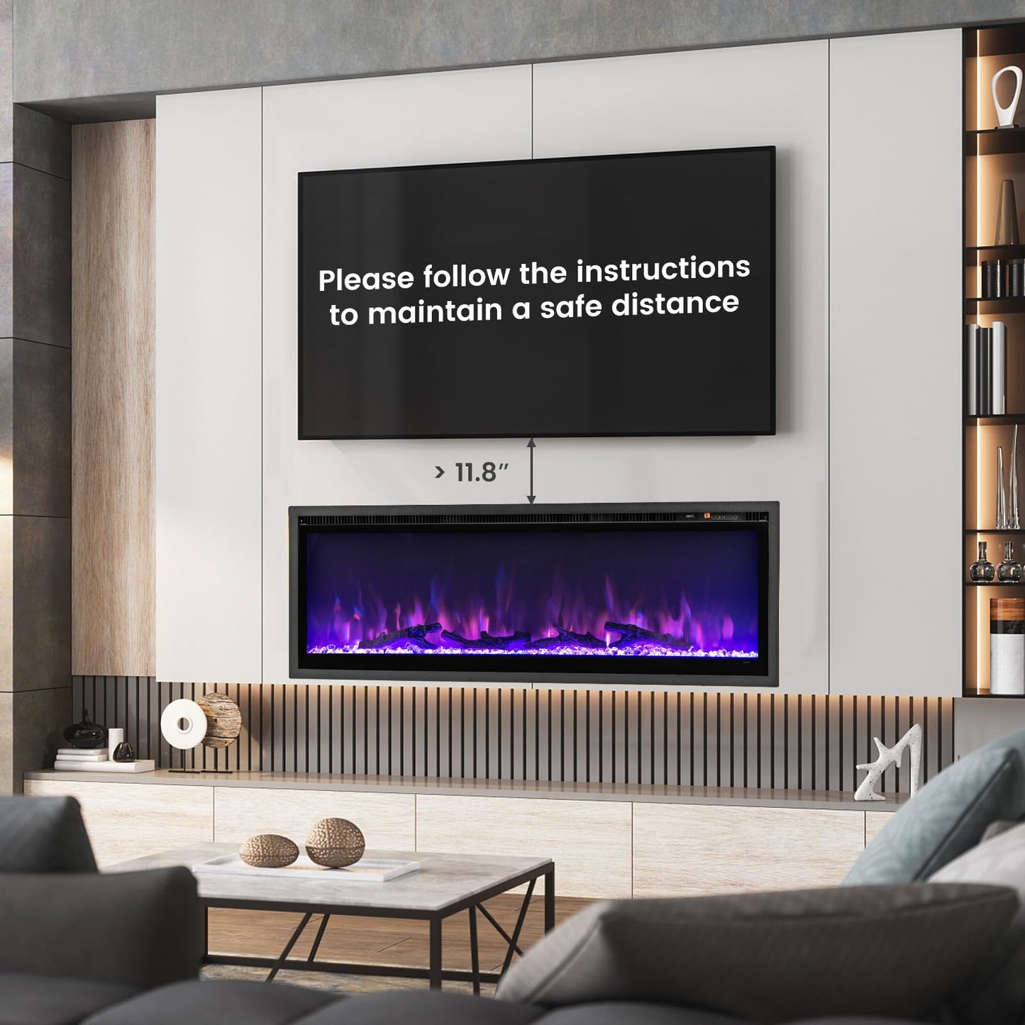 Tangkula 50 Inches Electric Fireplace Inserts, Recessed, Wall Mounted and Freestanding 1500W Slim Fireplace Heater with Remote Control