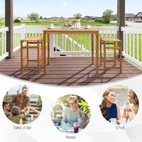 Tangkula 5 Piece Outdoor Acacia Wood Bar Table Set, 45" Rectangular High Top Table with 4 Saddle Seat Bar Height Stools