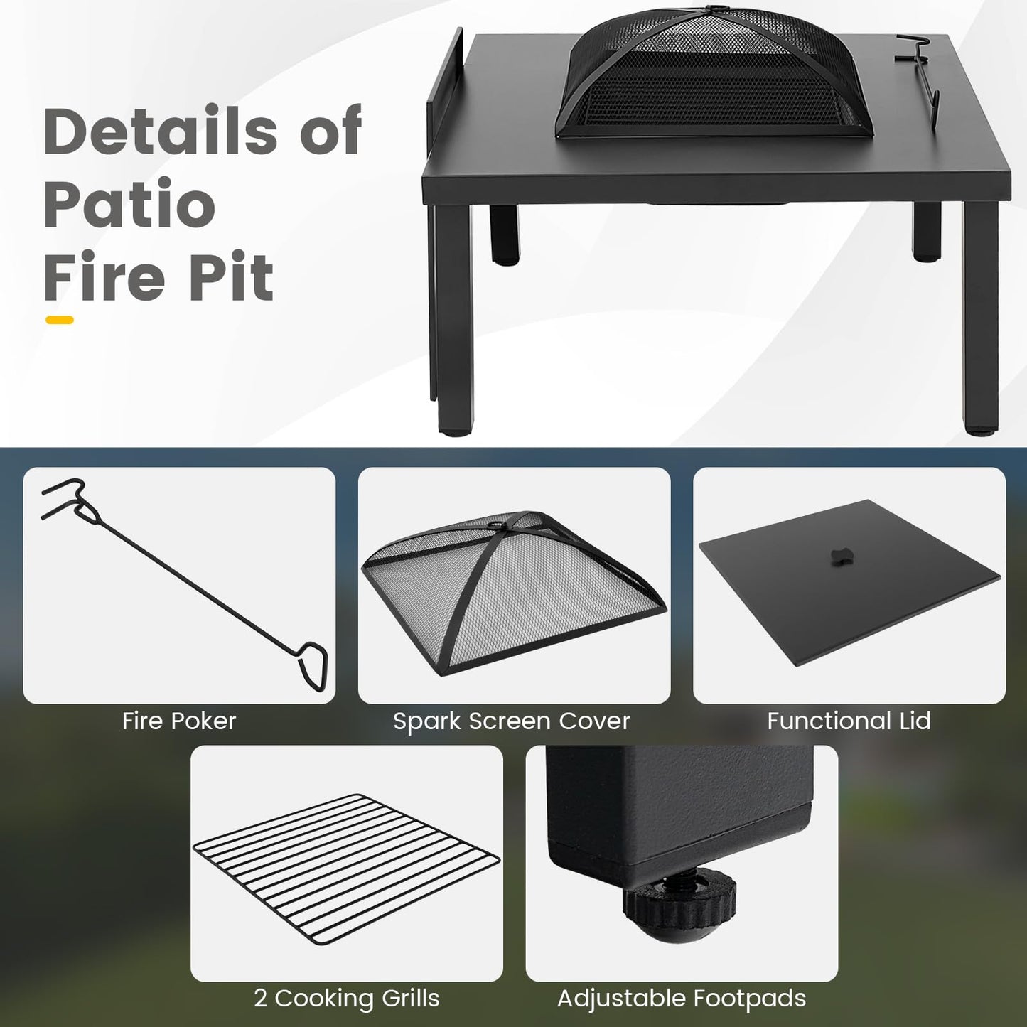 Tangkula 5 Piece Patio Dining Set, Heavy-Duty Rocking Chairs with 4-in-1 Fire Pit Table
