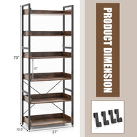 Tangkula 6-Tier Bookshelf, 70” Tall Industrial Bookcase w/Open Shelves & 4 Hooks