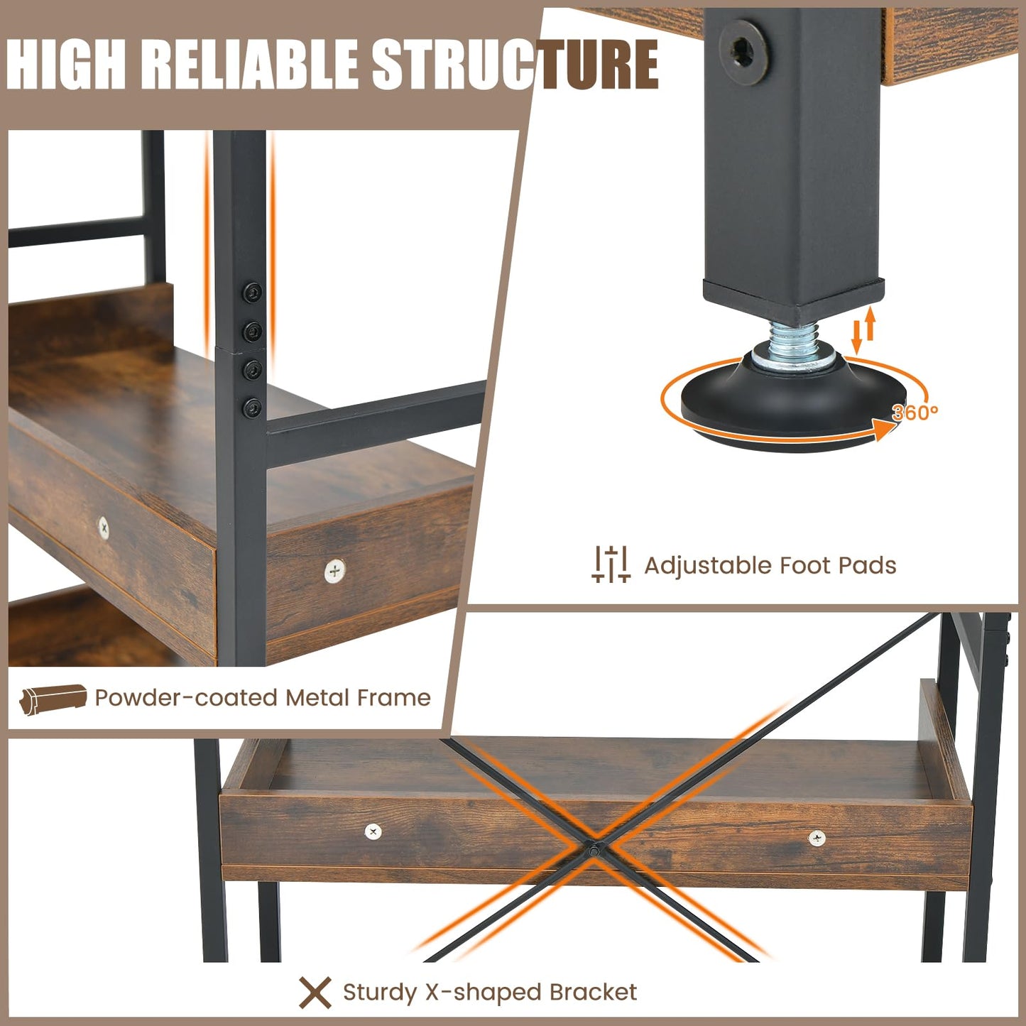 Tangkula 6-Tier Bookshelf, 70” Tall Industrial Bookcase w/Open Shelves & 4 Hooks
