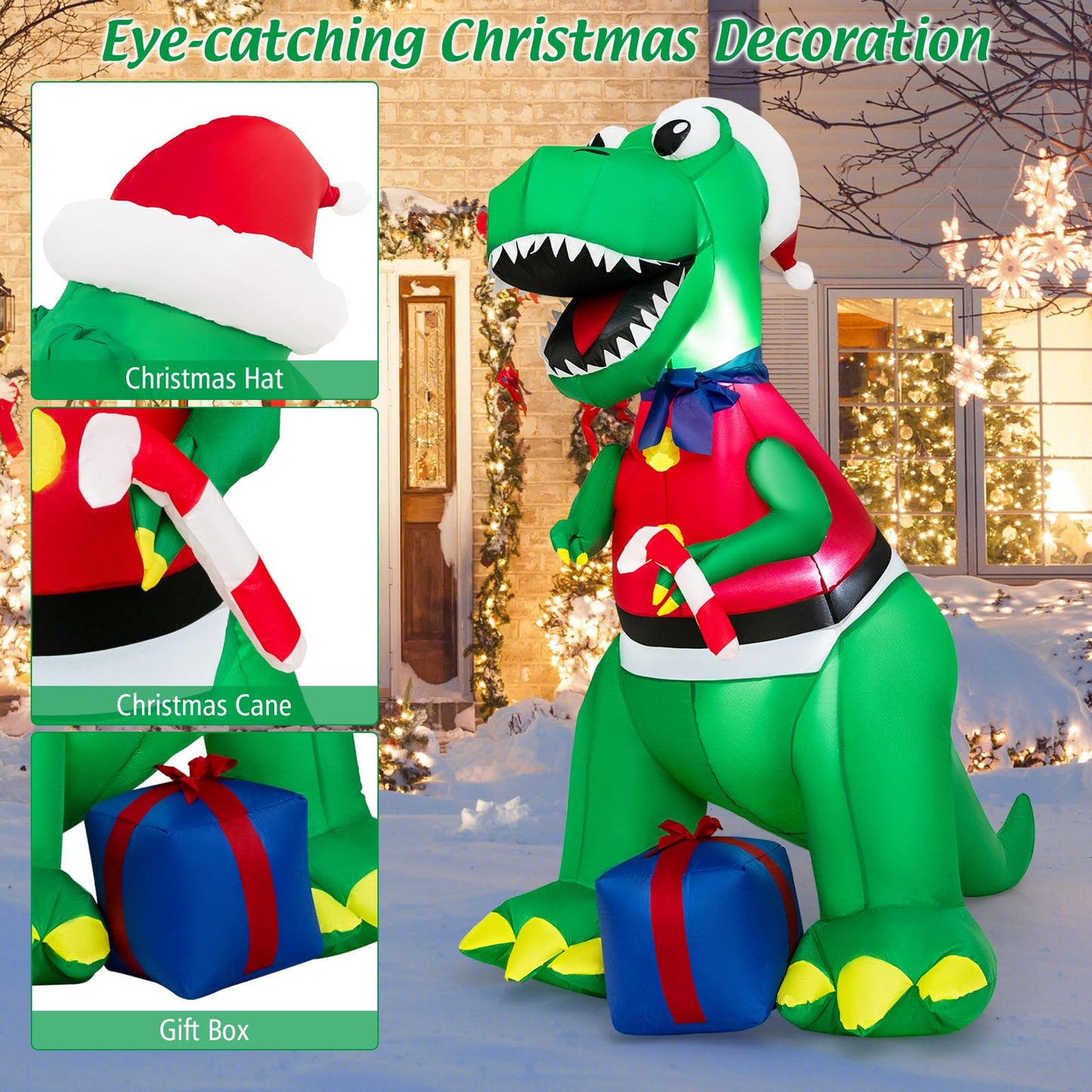 Tangkula 6.8 FT Inflatable Christmas Dinosaur