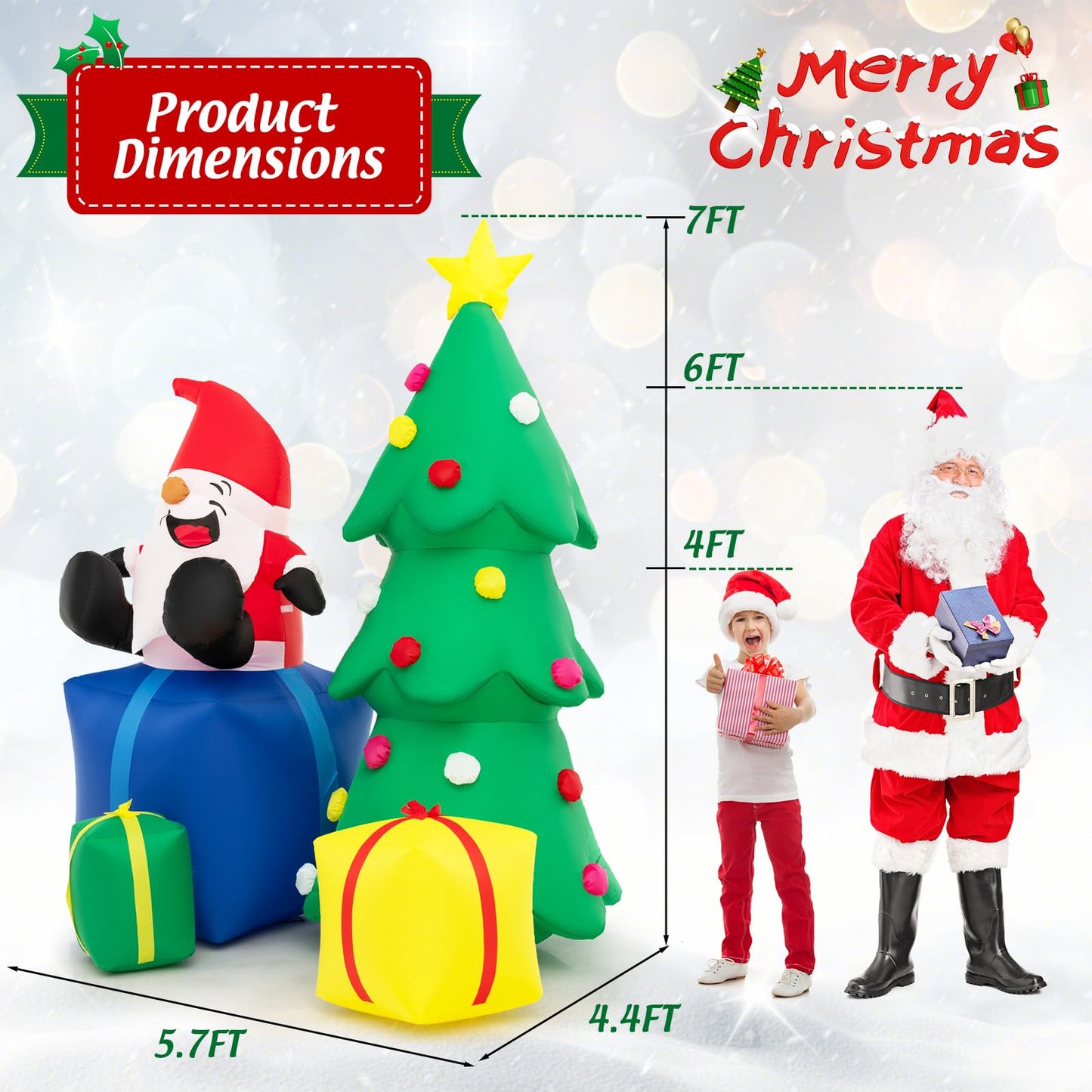 Tangkula 7 FT Lighted Christmas Inflatable Santa Claus & Christmas Tree with Gift Boxes
