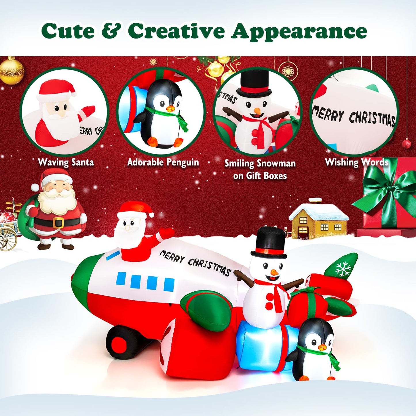 Tangkula 9.5 FT Lighted Christmas Inflatable Santa Claus on Helicopter