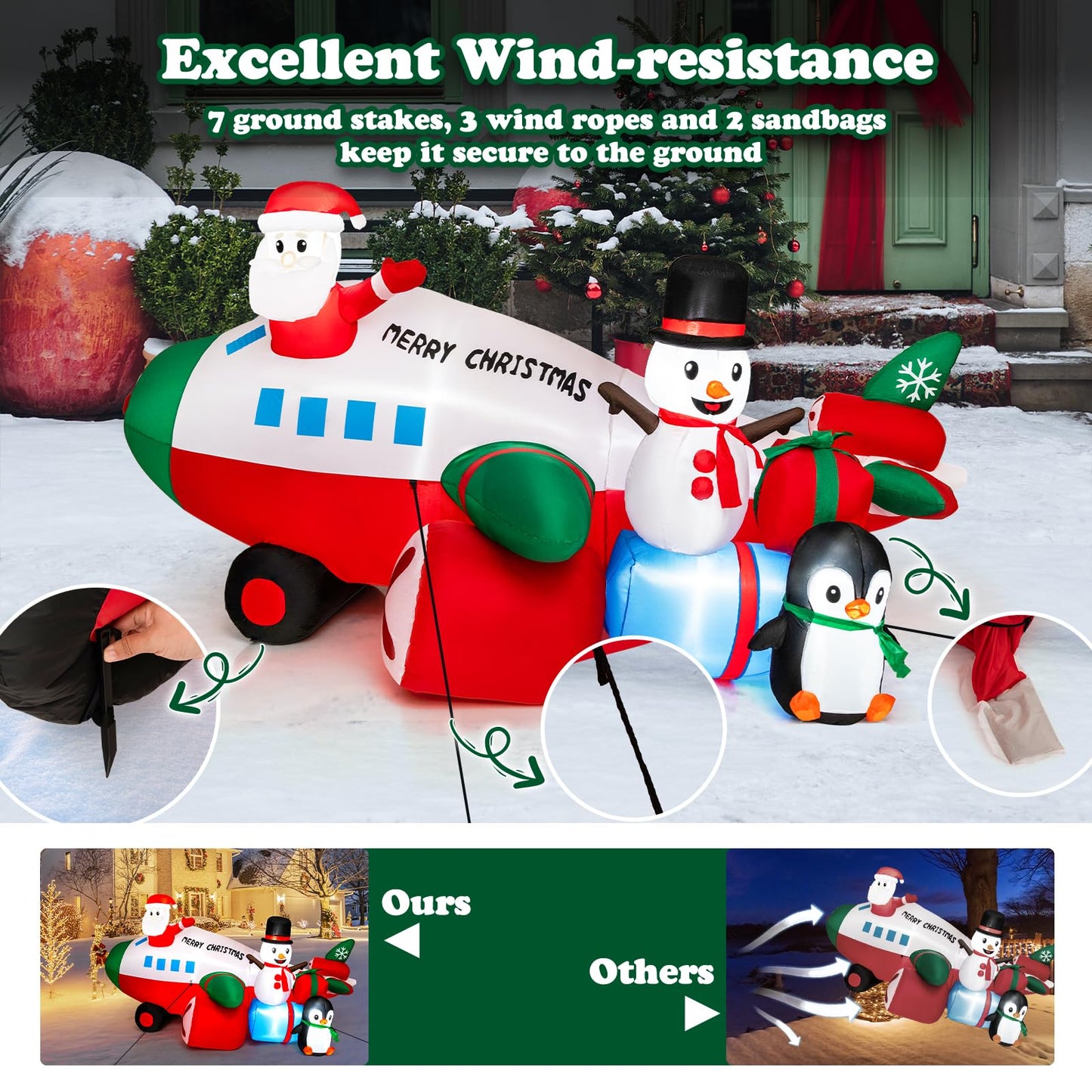 Tangkula 9.5 FT Lighted Christmas Inflatable Santa Claus on Helicopter