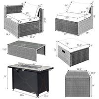 Tangkula 9 PCS Patio Furniture Set with 42” 60,000 BTU Fire Pit, Outdoor Space-Saving Sectional Sofa Set with Storage Box