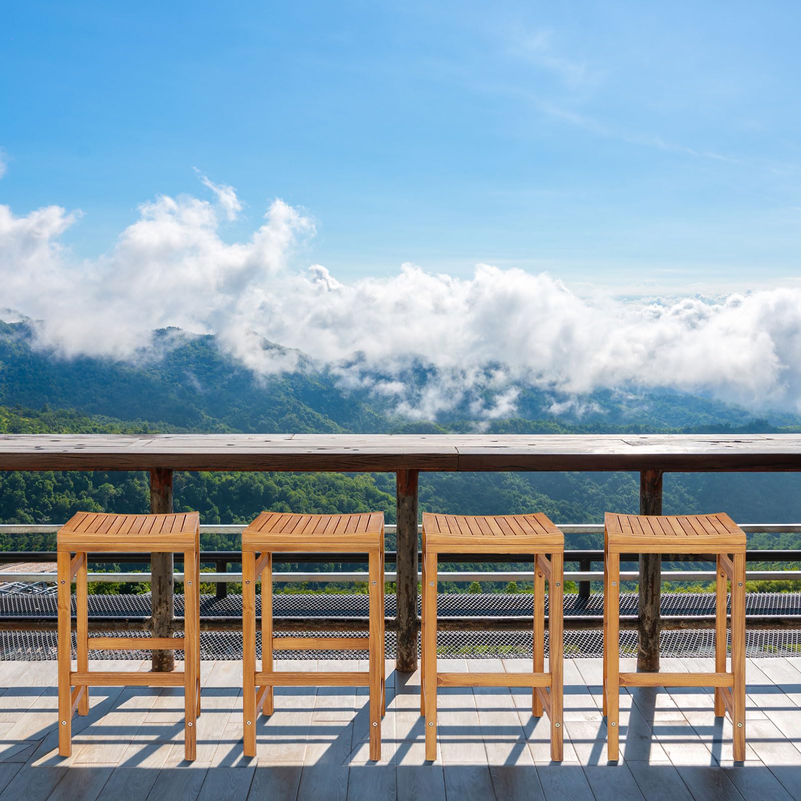 Acacia Wood Bar Stool Set of 2 - Tangkula