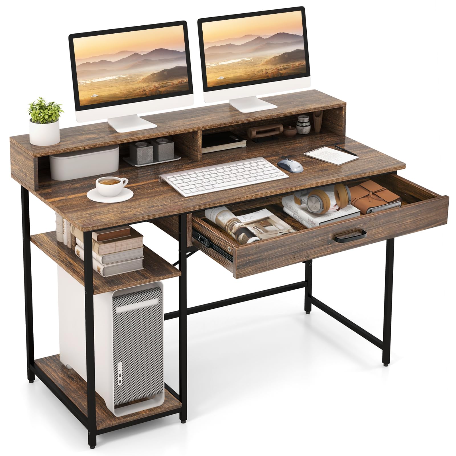 Bureau d'ordinateur Tangkula avec tiroir de rangement et support d'écran