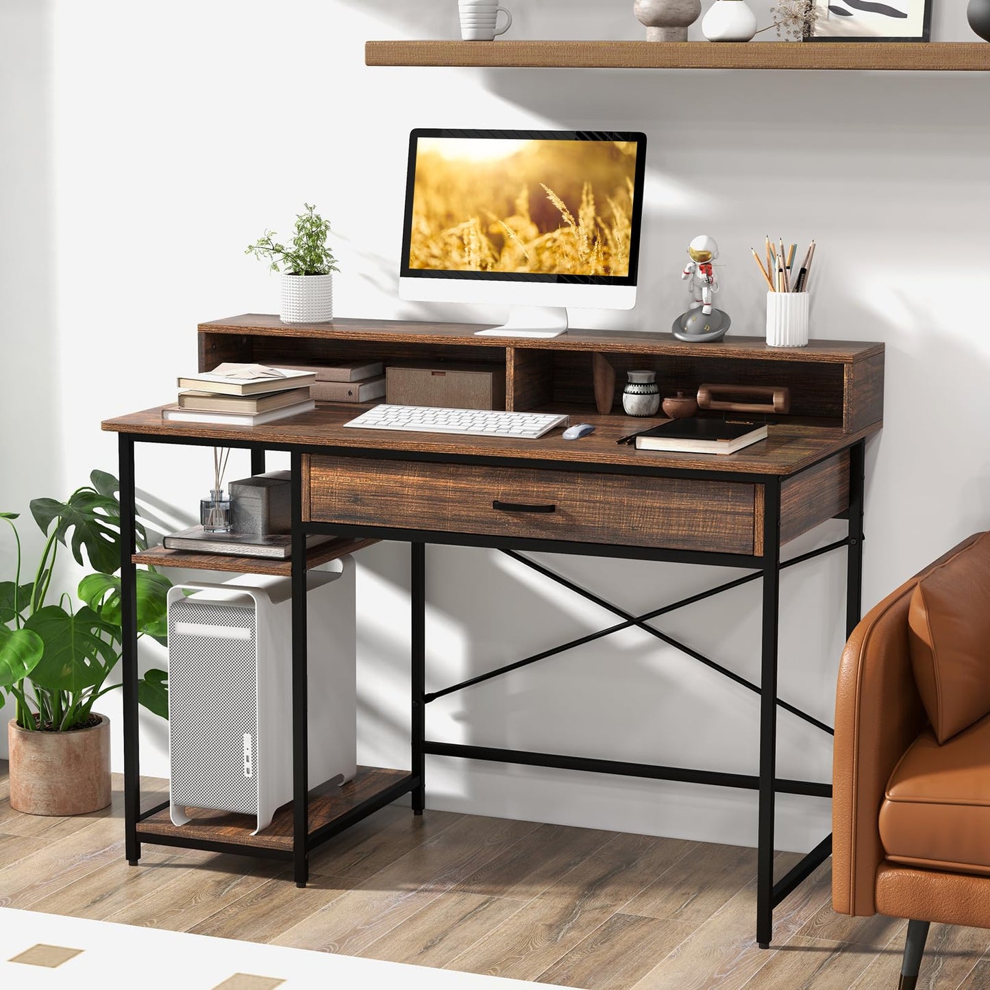 Bureau d'ordinateur Tangkula avec tiroir de rangement et support d'écran