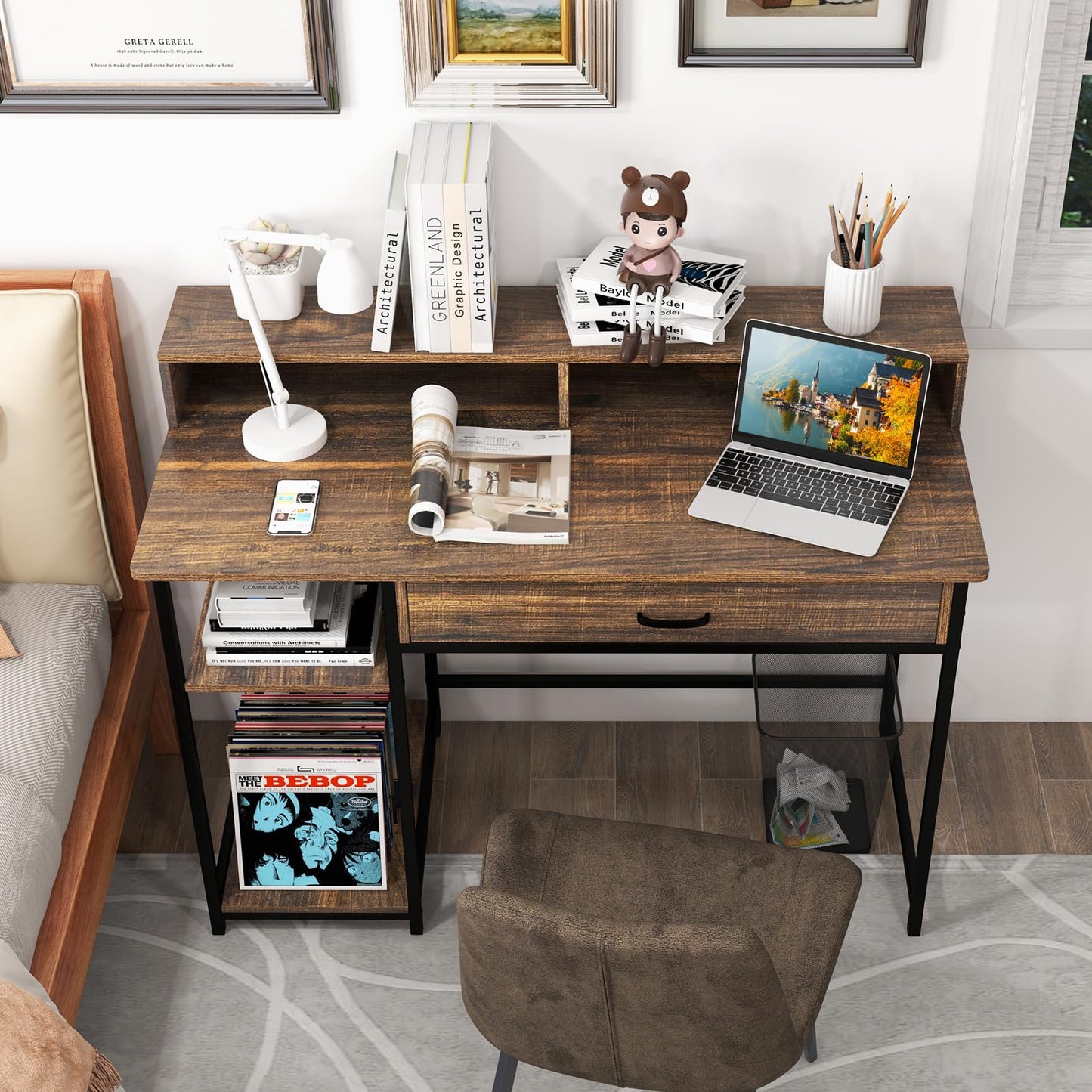 Bureau d'ordinateur Tangkula avec tiroir de rangement et support d'écran