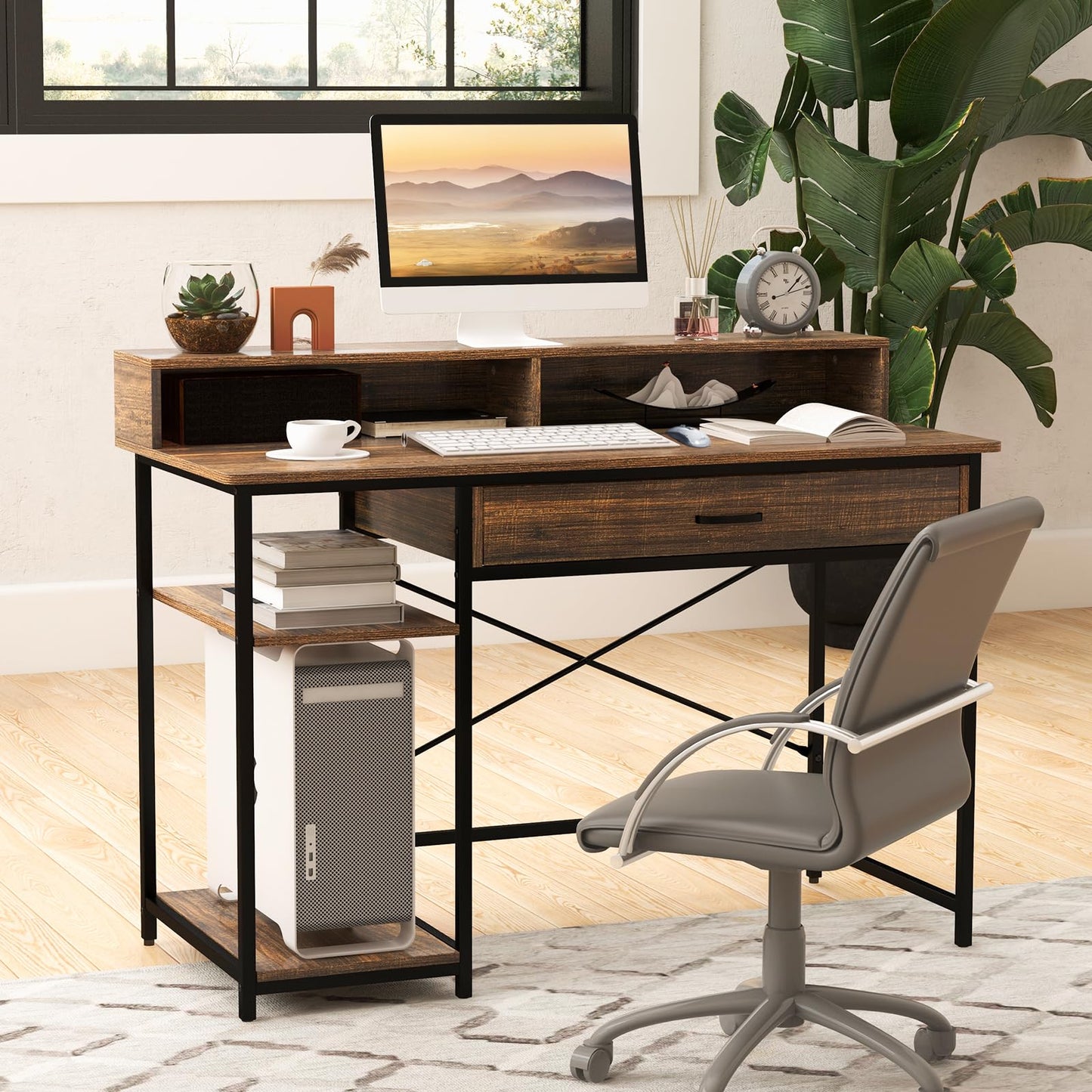 Bureau d'ordinateur Tangkula avec tiroir de rangement et support d'écran