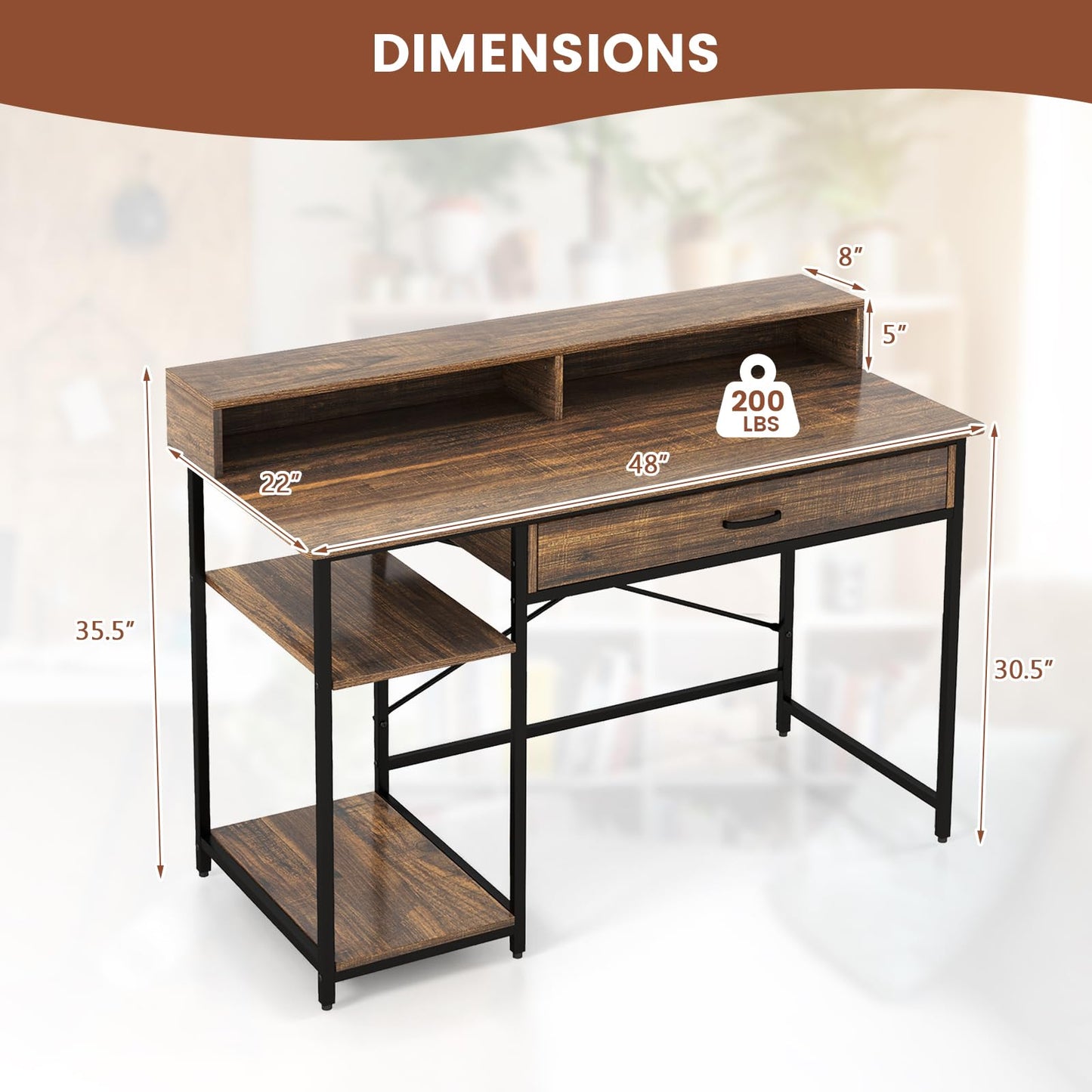 Bureau d'ordinateur Tangkula avec tiroir de rangement et support d'écran