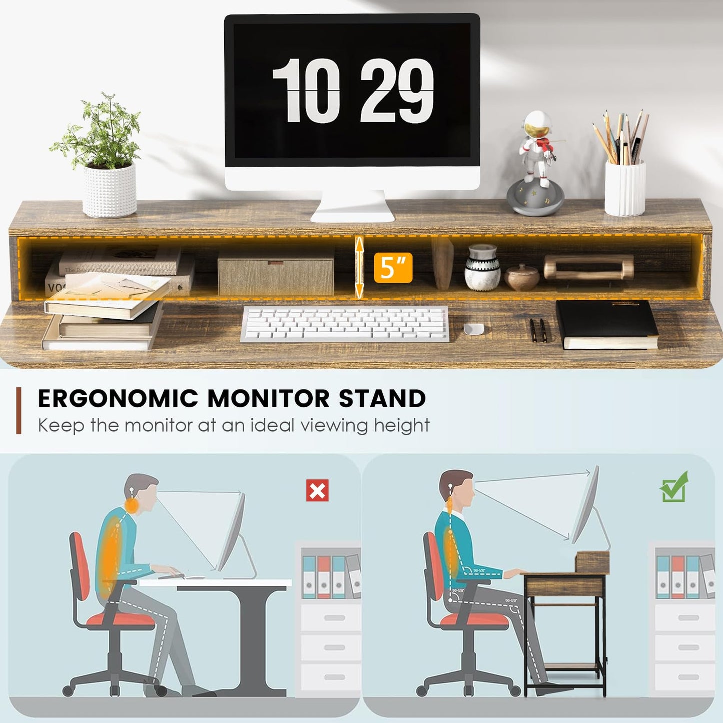 Bureau d'ordinateur Tangkula avec tiroir de rangement et support d'écran