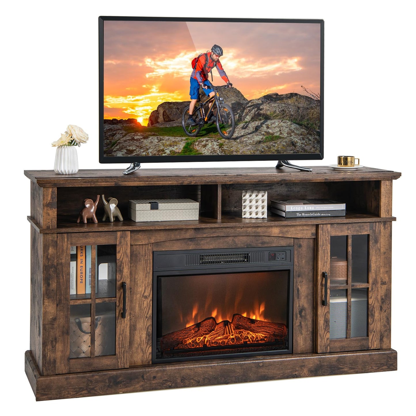 Tangkula Fireplace TV Stand for TVs Up to 65 Inch, Electric Fireplace TV Console w/Remote Control, Overheat Protection