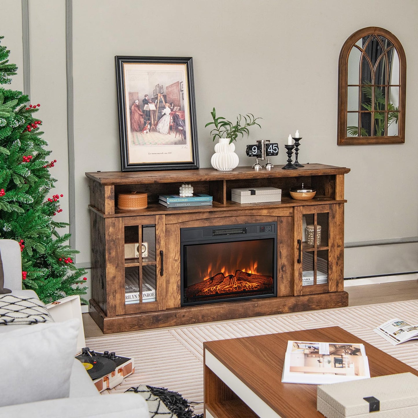 Tangkula Fireplace TV Stand for TVs Up to 65 Inch, Electric Fireplace TV Console w/Remote Control, Overheat Protection