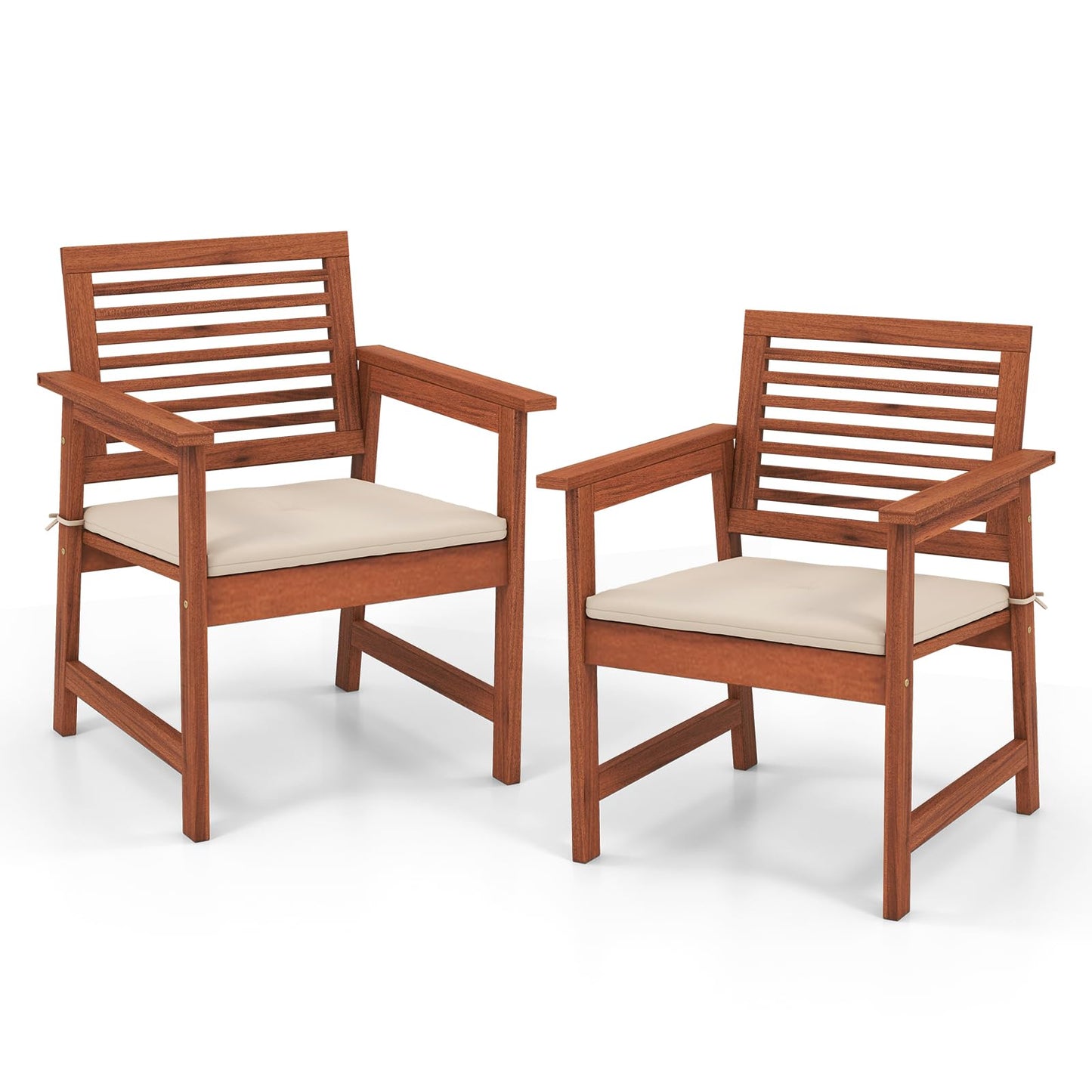 Tangkula Outdoor Dining Chairs Set, Weather-Resistant Heavy Duty Slatted Wood Patio Chairs with Soft Padded Cushions