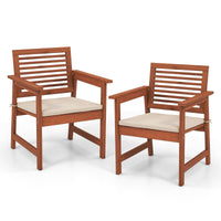Tangkula Outdoor Dining Chairs Set, Weather-Resistant Heavy Duty Slatted Wood Patio Chairs with Soft Padded Cushions