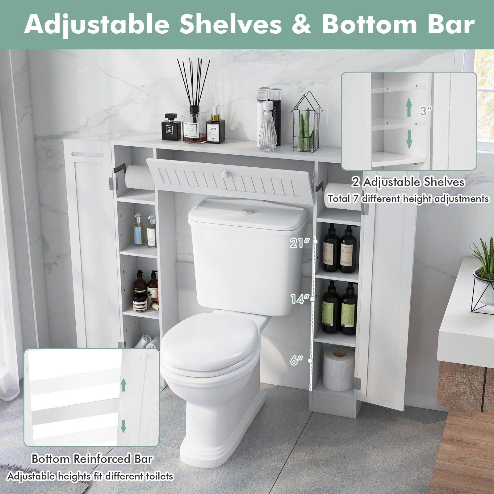Over The Toilet Storage Cabinet, Bathroom Space Saver - Tangkula