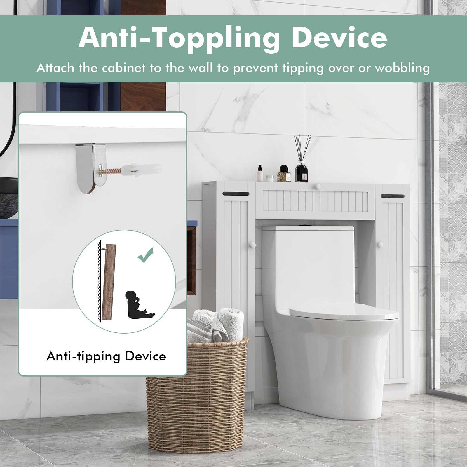Over The Toilet Storage Cabinet, Bathroom Space Saver - Tangkula