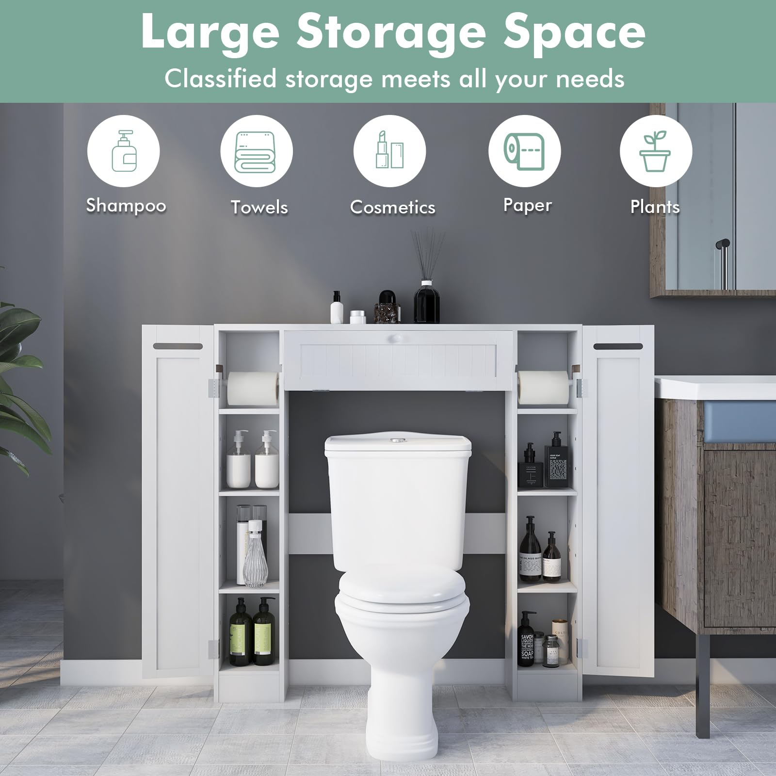 Over The Toilet Storage Cabinet, Bathroom Space Saver - Tangkula