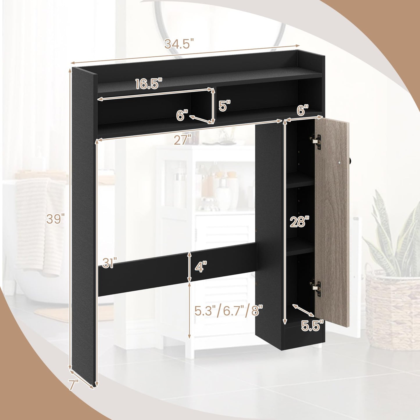 Tangkula Over The Toilet Storage Cabinet, Freestanding Bathroom Space Saver