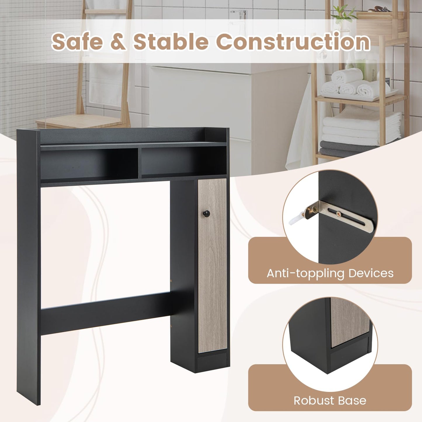 Tangkula Over The Toilet Storage Cabinet, Freestanding Bathroom Space Saver